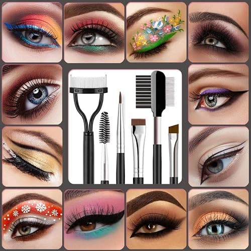 KINGMAS Eyebrow Brush & Eyelash Separator Eyeliner Brush and Brow Comb Lash Spoolie Brush, Steel Mascara Comb Grooming Brush, 5Pcs Eye Makeup Tools thumbnail 7
