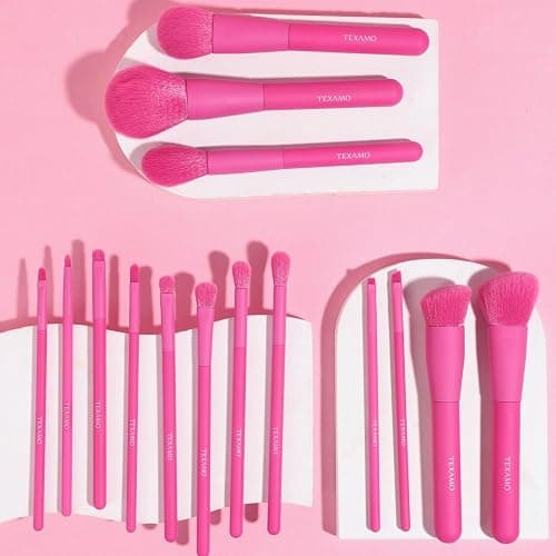 Makeup Brush Set, 15 Piece Quality Makeup Brushes, Premium Synthetic Make Up Brushes for Foundation Powder Blush Highlighter Concealer Makeup Brush Kit for Travel, Hot Pink thumbnail 2