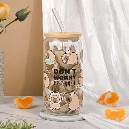 Bayelove Capybara Gifts for Women Capybara Stuff with Glass Cup Makeup Bag Sock Hair Bands Capybara Keychain and Gift Cards Gift for Capybara Lover thumbnail 2