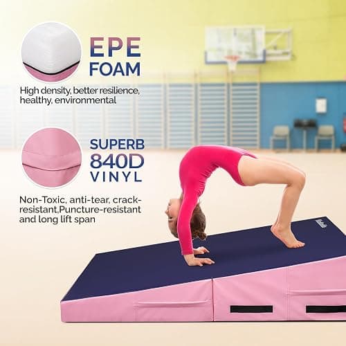 Matladin 48"x24"x14" Tumbling Mat - Folding Gymnastics Cheese Wedge Mat for Kids, Girls Home Training thumbnail 2