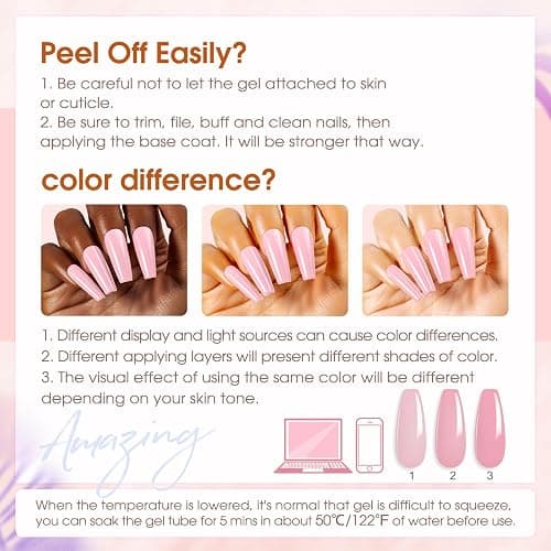 ROSALIND Poly Nail Gel Kit -14 Colors +72 Nail Art Accessories kit Clear Nude Poly Nails Gel Kit Starter Kit with Mini UV Lamp Slip Solution Basic Tools for Beginners with Everything thumbnail 9