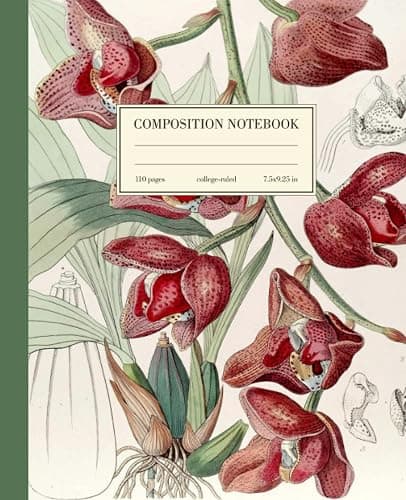 Composition Notebook College Ruled: Orchid Vintage Flower Botanical Illustration | Cute Floral Aesthetic Journal For Girls, Teens, Women | Wide Lined - Image 1