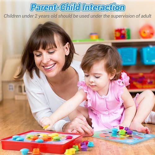 Geekper 68PCS Button Art Toys for Toddlers Color Matching Mosaic Pegboard, Early Learning Educational Toys for 3, 4, 5, 6 Year Old Kids Boys and Girls Easter Gifts, 10 Pictures and 58 Buttons thumbnail 2