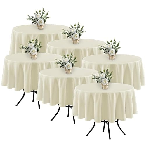 Fitable 6 Pack Ivory Round Table Clothes - 70 Inches in Diameter - Stain Resistant and Washable Tablecloths, Polyester Fabric Table Covers for Wedding, Party, Banquet, Gathering - Image 1