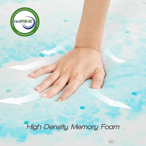Sweetcrispy Mattress Topper Queen, 2 Inch Thick Memory Foam Gel Infused Cooling Toppers Pad for Queen Size Bed, Sleeper Sofa, RV, Camper, CertiPUR US Certified, Ventilated and Breathable, Blue thumbnail 5