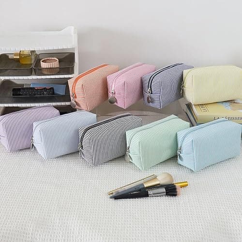 Pencil case, Striped Pencil Pouch,Stylish Simple Pen Bag with Practical Zip, Cosmetic Bag, Pencil Bag Stationery Pouch for Teenage Boys Girls School College (Pink) thumbnail 4
