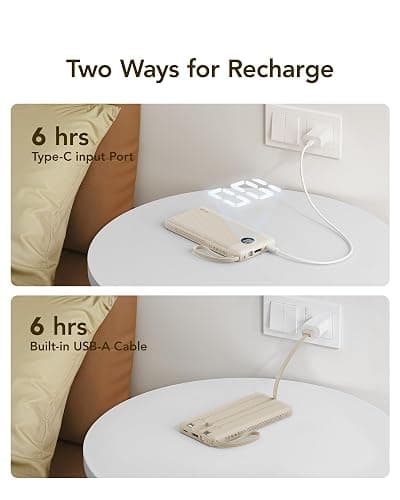 VRURC Portable Charger Power Bank,10000mAh Travel Essentials Battery Pack, 5 Outputs 2 Inputs Slim USB C Charging Bank Built-in Cables Cords for iPhone 17 16 15 13,Samsung,Android-Light Coffee(1 Pack) thumbnail 7