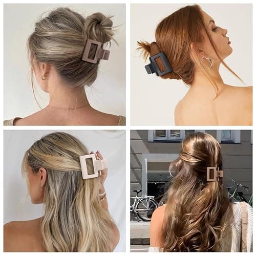 USDNICE Medium Hair Clips Combination 2 Styles Small Claw Clips for Thin Hair 8 Pcs Matte Non-slip Rectangle Jaw Clips Square Hair Accessories for Women and Girls (Brown) thumbnail 7