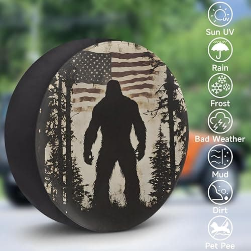 Spare Tire Cover for RV Trailer,American Flag Bigfoot Waterproof Sun Leather Wheel Cover,Camper Spare Tire Covers Fit for Jeep Travel Trailer SUV Truck Accessories (17 in for Diameter 31” - 33”),F-1 thumbnail 3