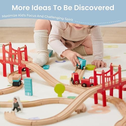 Tiny Land Wooden Train Set for Toddler - 39 Pcs- with Wooden Tracks Compatible with Major Brands - Expandable, Changeable-Train Toy for 3 4 5 Years Old Girls & Boys thumbnail 6