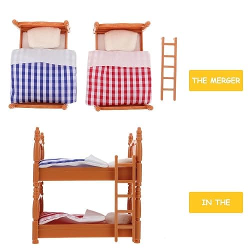 Dollhouse Bunk Bed Bunkbeds, 1:12 Scale Miniature Bed, Doll House Bedroom Furniture, Mini Double Doll House Ornament with Ladder, Pillows and Quilts, Dollhouse Accessories Miniature Scene DIY Kit thumbnail 7