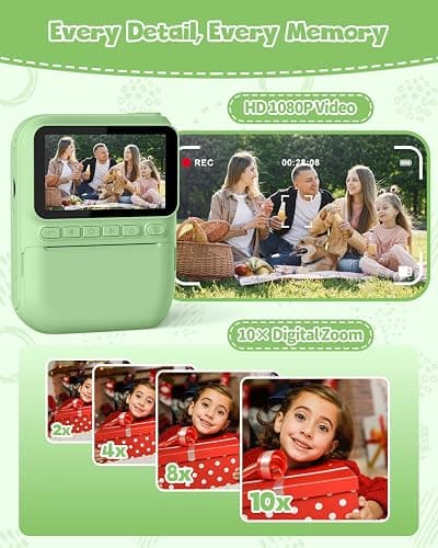 Kids Instant Print Camera, 3.0-inch HD Screen 32MP Photo Instant Digital Camera Christmas Birthday Gifts Toys for Children Girls Boys Age 3-12 - Green thumbnail 6
