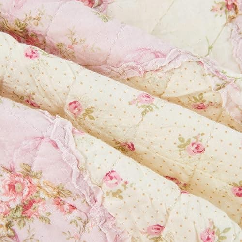 Cozyholy Original 100% Cotton Patchwork Quilt Twin Size Pink Floral Bedspread Coverlet Reversible Vintage Shabby Chic Quilted Throw Blanket Bed Quilt Cover for Couch Sofa thumbnail 5