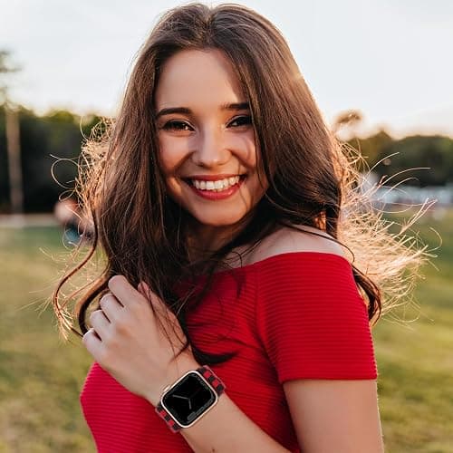 MITERV Stretchy Nylon Loop Bands Compatible with Apple Watch 38mm-49mm, iWatch Series 1-10, SE, Ultra; Sport Loop Design; Unisex; Black with Red, Graphic Print; 9.5 inches; Adjustable Fit thumbnail 5