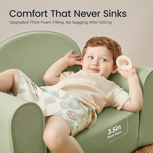 Tiny Land 2-in-1 Foldable Kids Couch with Pockets – Soft Thick Toddler Sofa, Lounger Couch, Convertible Kids Chair for Playroom, Bedroom or Living Room, Gift for Boys & Girls(Green) thumbnail 3