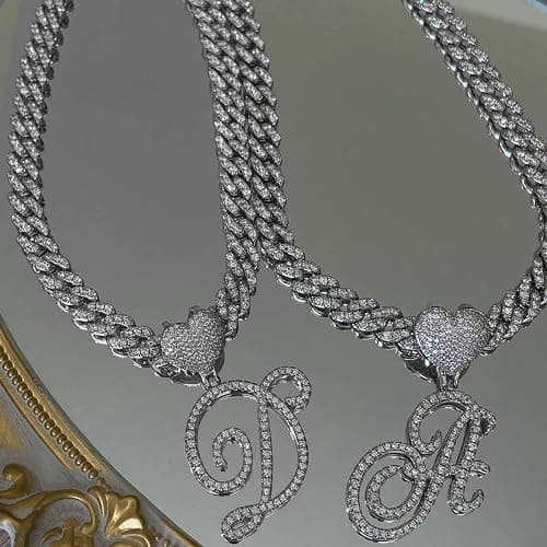 BLBLJERY Initial Necklaces Silver Cuban Link Chain for Women Iced Out Chain with Heart Letter Pendants Custom Chain Name Necklace Hip Hop Jewelry Gift thumbnail 4