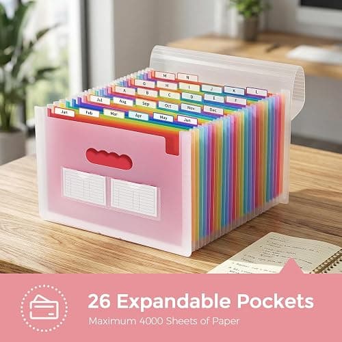 SKYDUE Accordion File Organizer with 26 Pockets & Label Stickers, Expanding File Folders Fit for A4 & Letter Size Paper, Multi-Functional Document Organizer for Home & Office File Management thumbnail 5