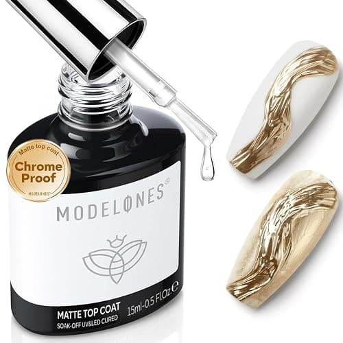 modelones Chrome Proof Matte Gel Top Coat, 15 ML No Wipe Chrome Resistant Isolation Clear Gel Polish Velvet Finish for Detail Chrome Powder Painting Nail Art Long Lasting Thickening Solution Manicure - Image 1