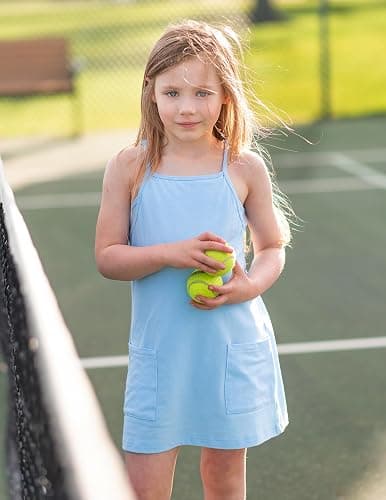 Arshiner Girls Dress with Shorts Casual Summer Spaghetti Straps One Piece Romper Dresses with Pockets for Kid 5-15 Y - 9-10 Years - Light Blue thumbnail 2