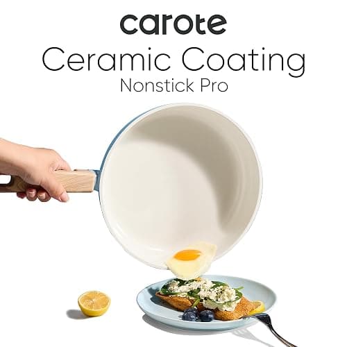 CAROTE 16pcs Ceramic Cookware Set, Pots and Pans Non Stick Kitchen Cookware Sets, Pots and Pans Set Cooking Set with Knife Set thumbnail 3