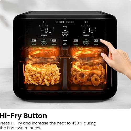 Chefman 6 Quart Dual Basket Air Fryer - Digital Touchscreen, Smart Sync Finish, Hi-Fry, Auto Shutoff, 2 Independent 3QT Nonstick Dishwasher-Safe Frying Baskets - Digital Double Air Fryer - Black thumbnail 7