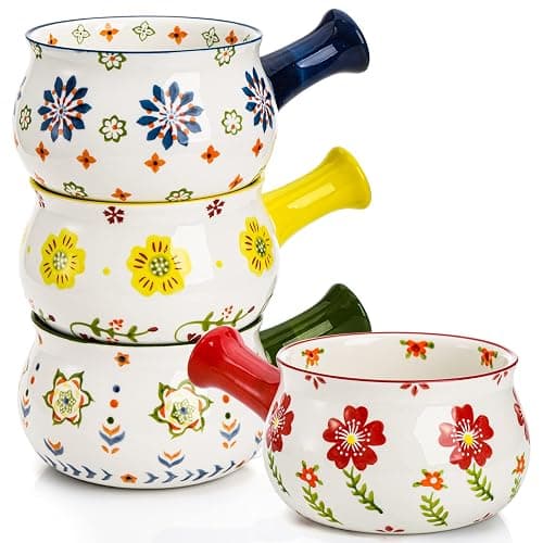 Peohud 4 Pack French Onion Soup Bowls with Handles, 22 Ounce Porcelain Soup Crock, Large Serving Bowls for Chili, Cereal, Beef Stew, Oatmeal, Microwave Oven and Dishwasher Safe - Image 1