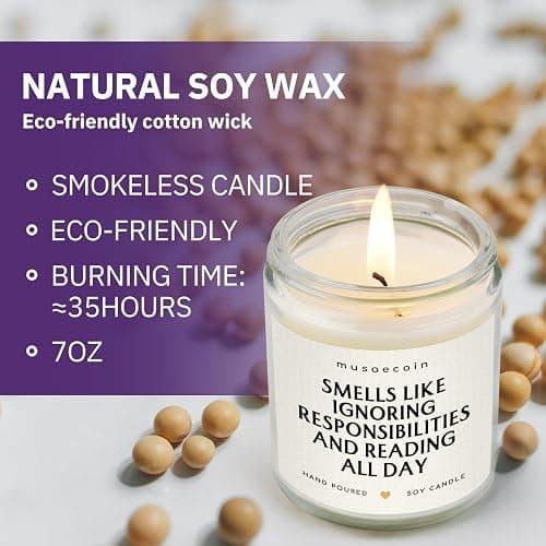 musaecoin Book Lovers Gifts, Funny Gifts for Book Lovers, Birthday Bookish Presents for Readers Librarian Bookworm - Handmade Lavender Candle 7oz thumbnail 5
