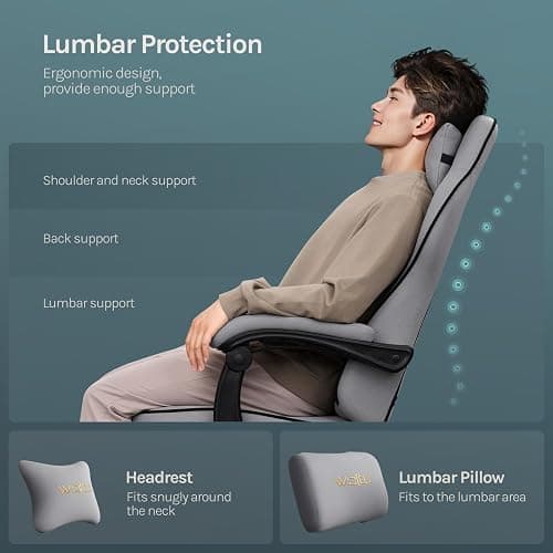 WOLTU Gaming Chair,Adult Computer Chair, Spring Cushion, Grey and Black | Load Capacity of 150kg,Ergonomic Design,Equipped with Headrest,Lumbar Pillow,Footrest and Mesh Fabric thumbnail 6