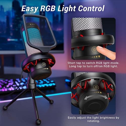 TONOR Gaming Microphone Set, USB Condenser Mic for PC with Stand, Controllable RGB, Quick Mute, Volume Control, for Twitch Streaming, Discord Chatting, 200 cm/78inch Cable, Desktop Stand TC310 thumbnail 5