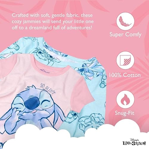 Disney Girls' 4-Piece Snug-fit Cotton Matching Pajama Set, Soft & Cute for Kids thumbnail 2
