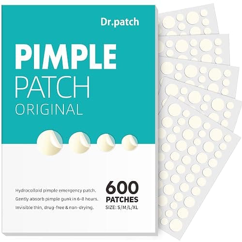 Dr.patch 600 Counts Pimple Patches - Hydrocolloid Acne Patches for face, Pimple Stickers for Covering Zits and Blemishes, Gentle for All Skin Types(4 Size) - Image 1