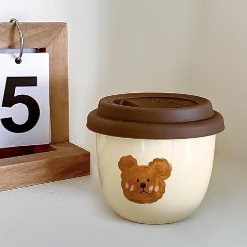 Jiantaoxi Cute Bear Mug with Lid, Cute Coffee and Tea Mug，Gift for Friend Women Men，Beige, 8 oz thumbnail 2