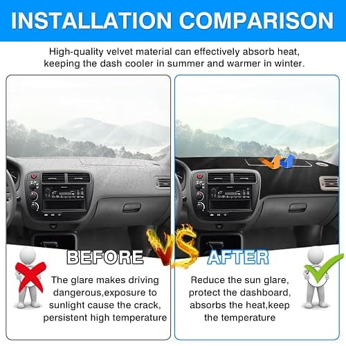 Autorder Dashboard Cover Mat for Honda Civic 1996-2000 Accessories Dash Cover Upgrade Velvet Dash Mat Sunshade Glare UV Rays Protector thumbnail 3