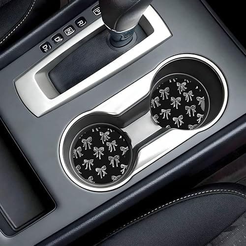 Black White Bows Print 2 Pack Car Cup Holder Coaster Ceramic Cork Base Drink Coasters for Home Kitchen Office Party Table Decor Auto Accessories Gifts thumbnail 8