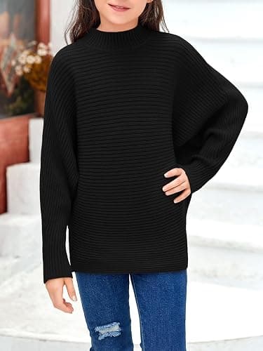 Mafulus Girl's Oversized Crewneck Fall Sweaters Kids Batwing Long Sleeve Slouchy Chunky Cute Pullover Jumper Shirts 5-14T thumbnail 2