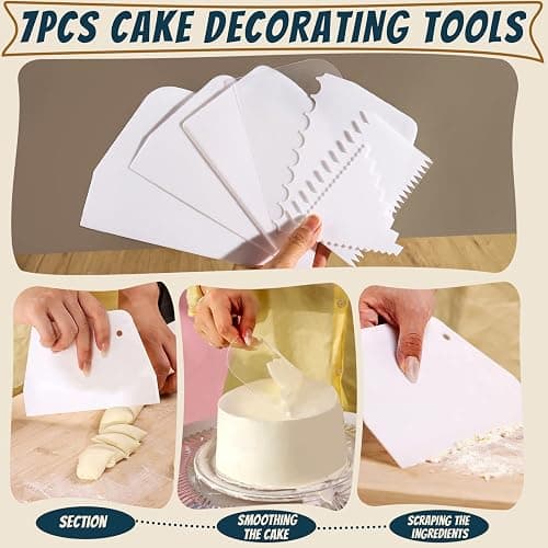 Teenitor Cake Scraper Cake Smoother, 7 Pcs Dough Scraper Bowl Scraper Cake Cutter Cake Spatula Bench Scraper Kitchen Plastic Scraper Tool Cake Decorating Kit thumbnail 8
