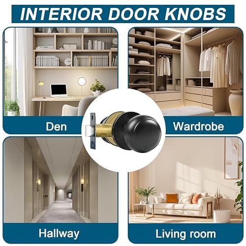 RAZCC Passage Door Knobs, 2 Pack Matte Black Door Knobs, for Hallway & Closet Non-Locking Interior Round Door Handles Keyless Reversible for Left Right Handed Doors thumbnail 3