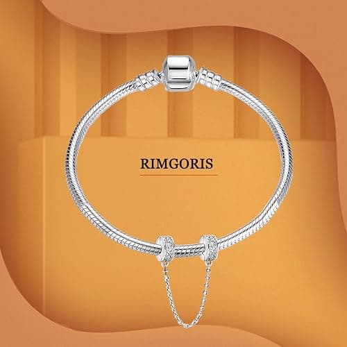 Rimgoris 925 Sterling Silver for Women Bracelets Necklace Safety Chain Clips Heart Rose Gold Cup Airplane Planet Travel Easter Egg Dangle Charm thumbnail 2