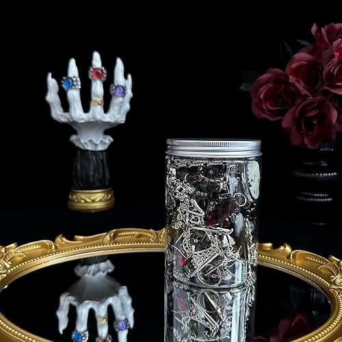 Swytaris 45-50 pcs Mystery Jewelry Jar, Surprise Gothic Jewelry Set for Woman, includes Gothic Punk Witch Necklaces, Earrings, Rings, Bracelets and Hair Clips, Unique Goth Jewelry Box Gift for Her thumbnail 7