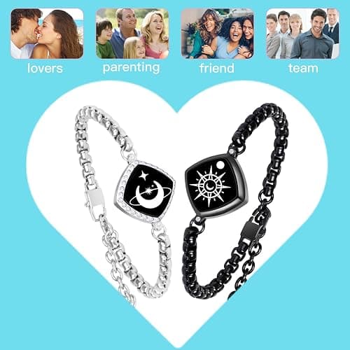 PULOMI Long Distance Touch Bracelets, Vibration & Light up Remote Smart Matching Couples Bracelet for Couple Long Distance Relationship Girlfriend Boyfriend Festival Gifts Lover Jewelry Set thumbnail 4