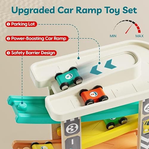TOP BRIGHT Toddler Toys for 2 Year Old Boy, Wooden Car Ramp Race Track Set | Car Toys for Toddlers 1-3 with Cars and a Garage, Montessori Toys for 12 Year Old Boy Girl,Birthday Gift for Age 18+ Month thumbnail 5