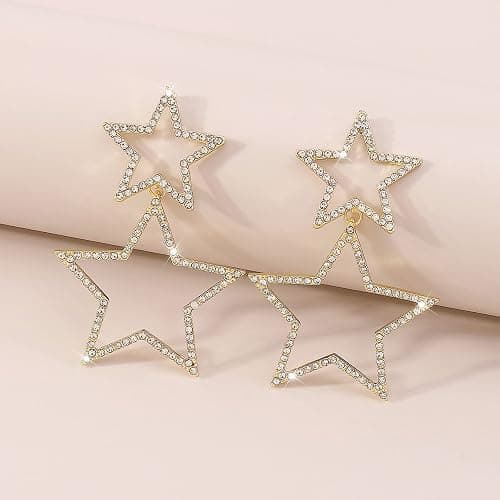 Ymimanchil Star Earrings for Women Silver Star Earrings Dangle Rhinestone Star Stud Earrings Rhinestone Big Star Dangle Earrings thumbnail 9