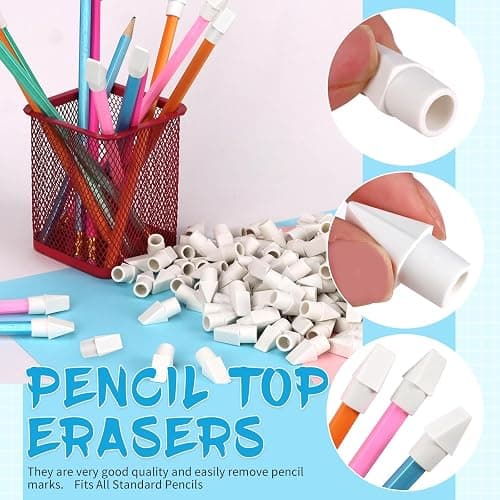 PRALB 400PCS White Pencil Top Eraser Bulk Caps for Pencils,Chisel Shape Erasers Toppers for Party Favors Games Prizes, Pencil Top Erasers Cap for Home School Classroom thumbnail 4