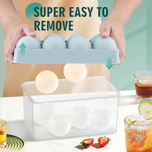WIBIMEN Large Ice Cube Molds, Big Round Whiskey Ice Cube Trays for Freezer, Easy to Fill & Release, Whiskey Bourbon Cocktail(2.5In*8 Balls- Blue/2 Pack) thumbnail 3