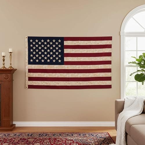 JRED 100% Cotton Vintage American Flags for Outside 3x5 FT Tea Stained US Flag Heavy Duty Outdoor USA Fade Resistant Embroidered Stars Sewn Stripes, Brass Grommets thumbnail 7