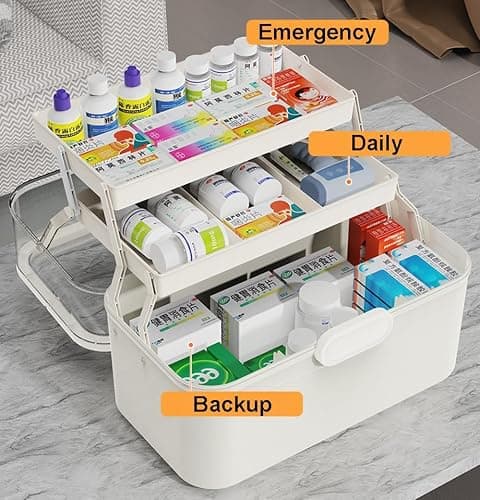 LECHUAN 3-Tier 12 x 9 x 7 Medicine Organizer, Medicine Cabinet Organizer with Portable Pill Case, Multipurpose Plastic Box for Storage Empty First Aid Box thumbnail 5