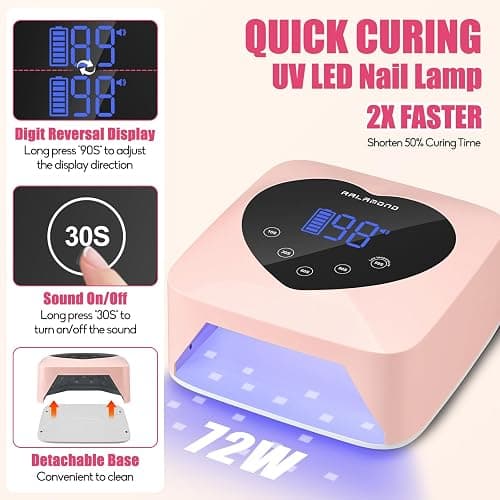 RALAMOND UV LED Nail Lamp, 72W Cordless UV Light for Nails, Rechargeable Nail Dryer with 5 Timer & Auto Sensor, Professional Fast Curing Gel Nail Lamp with Large Touch Display (Pink) thumbnail 4