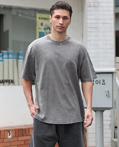 Men's Cotton T-Shirts Oversized Unisex Short Sleeves Casual Loose Wash Solid Basic Tee Tops thumbnail 3