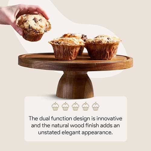 Acacia Wood Christmas Cake Stand with Dome Lid - 12in Round Holder, Holiday Hosting Essential for Thanksgiving and Christmas, 2-in-1 Festive Dessert Display & Charcuterie Board, Large Acrylic Dome Cover thumbnail 6
