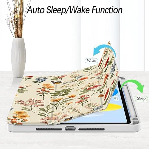 Xkladz Case for iPad Air 13 Inch M3 2025/M2 2024, iPad Pro 12.9 inch 6th /5th /4th/ 3rd Generation (2022/2021/2020/2018), Stand Case Cover with Pencil Holder/Clear Back, Auto Sleep/Wake, Wildflower thumbnail 2